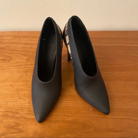 Tibi black leather stilettos with beige snakeskin look accents - Picture 2 of 14